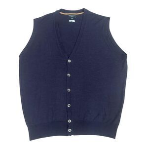 Peter Millar Sweater Vest Mens 2XL Navy Blue Merino Silk Button Front Made Italy